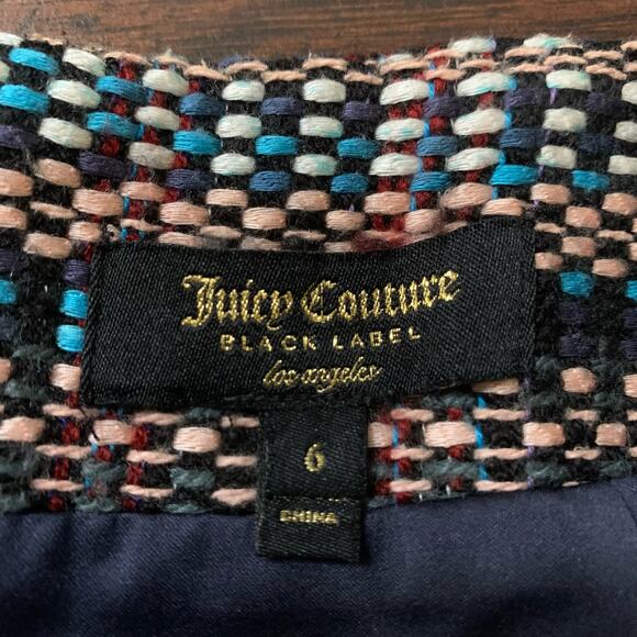 Juicy Couture Black Label blue and brown fringe tweed mini skirt size 6 - Picture 6 of 11